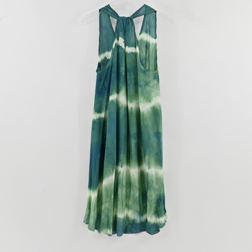 Aum Couture Tie Dye Lotus High Low Dress Womens Size M Green Silk Boho Y2K - Picture 3 of 9